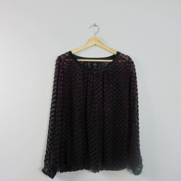 Club Monaco Velvet Burnout Top Women S Black Purple Dots Silk Rayon Sheer 118 - Picture 1 of 13